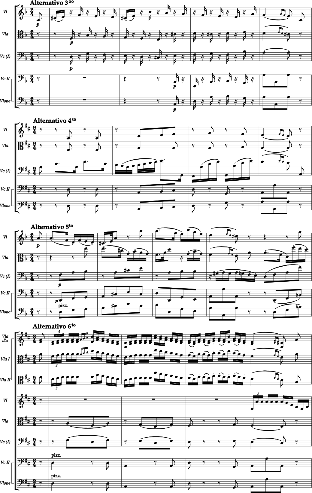 two Violas, Violin, Viola, Cello and Violone / Double bass (Cello II)